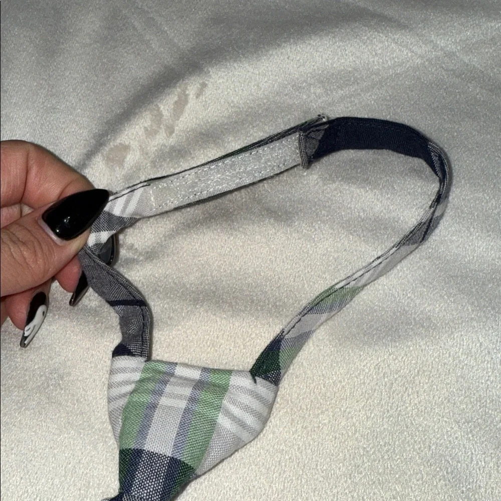 Tie plaid green blue white toddler or baby boy velcro neck adjustable